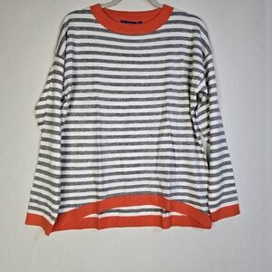 IRISGOD Women's Size M L/Sleeve Drop Shoulder Striped Gray&White Pullover NWT